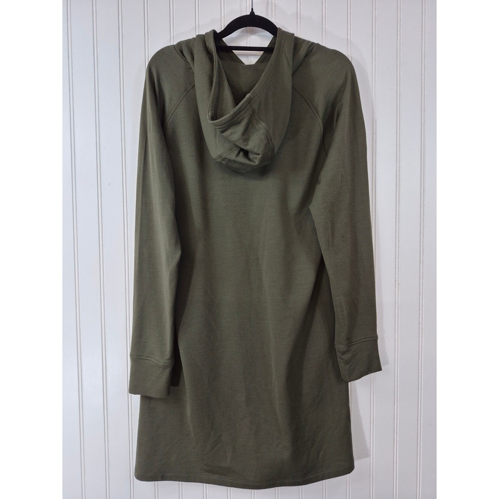Wool& Merino Wool Blend Hoodie Dress Olive Green Long Sleeve Kangaroo Pocket M - Picture 2 of 8